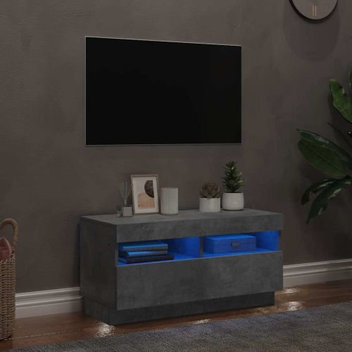 ТВ шкаф с LED осветление, бетонно сив, 80x35x40 см