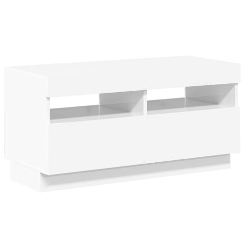ТВ шкаф с LED осветление, бял гланц, 80x35x40 см