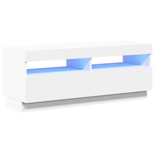 ТВ шкаф с LED осветление, бял, 100x35x40 см
