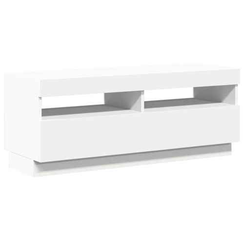 ТВ шкаф с LED осветление, бял, 100x35x40 см