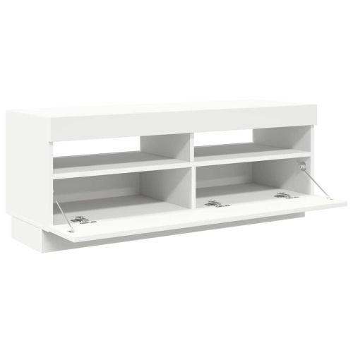 ТВ шкаф с LED осветление, бял, 100x35x40 см