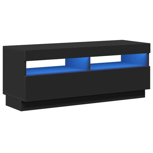 ТВ шкаф с LED осветление, черен, 100x35x40 см