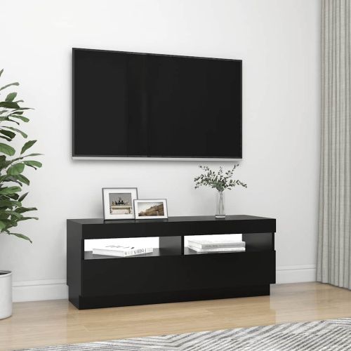 ТВ шкаф с LED осветление, черен, 100x35x40 см