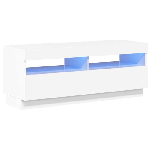 ТВ шкаф с LED осветление, бял гланц, 100x35x40 см