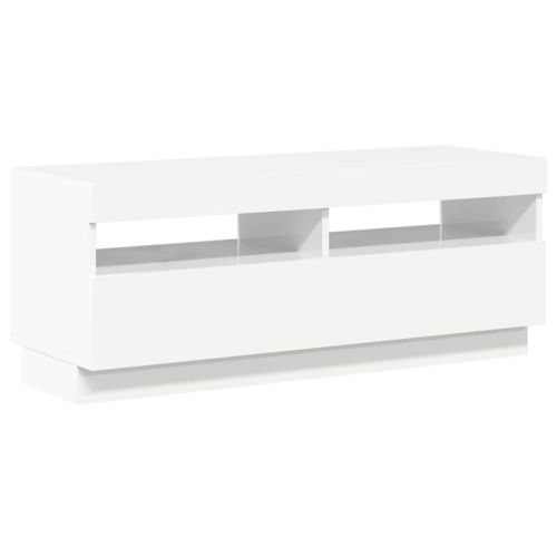 ТВ шкаф с LED осветление, бял гланц, 100x35x40 см