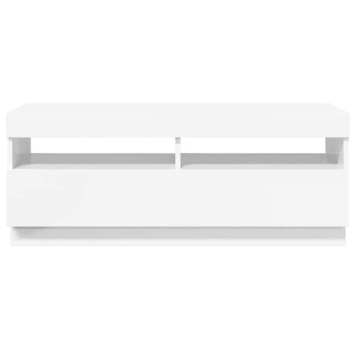 ТВ шкаф с LED осветление, бял гланц, 100x35x40 см