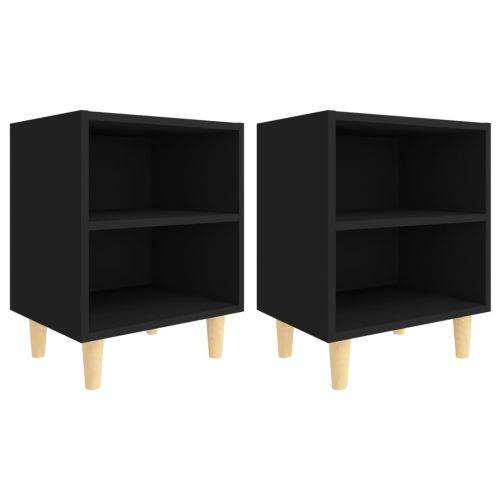 Нощни шкафчета с крака от дървен масив 2 бр черни 40x30x50 см