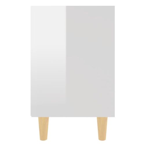 Нощни шкафчета крака от дърво масив 2 бр бял гланц 40x30x50 см