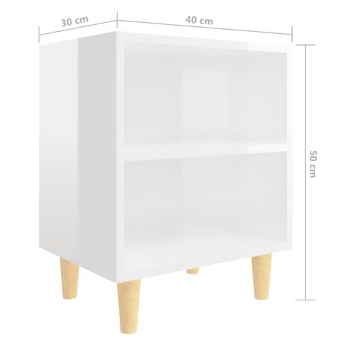 Нощни шкафчета крака от дърво масив 2 бр бял гланц 40x30x50 см