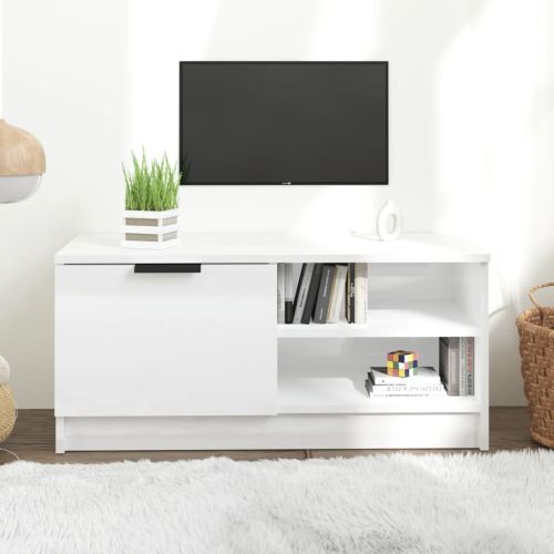 ТВ шкаф бял гланц 80x35x36,5 см инженерно дърво