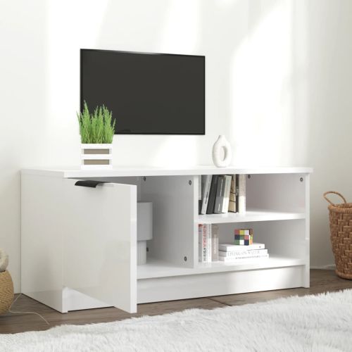 ТВ шкаф бял гланц 80x35x36,5 см инженерно дърво