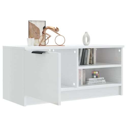 ТВ шкаф бял гланц 80x35x36,5 см инженерно дърво