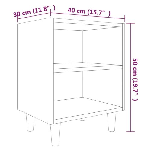Нощни шкафчета крака масивно дърво 2 бр сив сонома 40x30x50 см