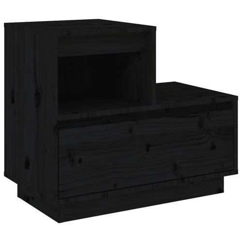 Нощни шкафчета, 2 бр, черни, 60x34x51 см, борово дърво масив