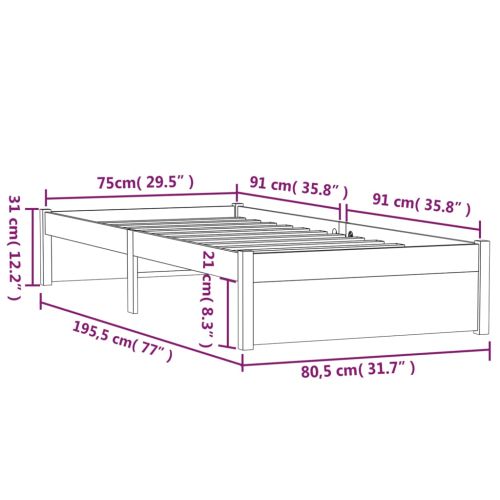 Рамка за легло меденокафява дърво 75x190 см Small Single