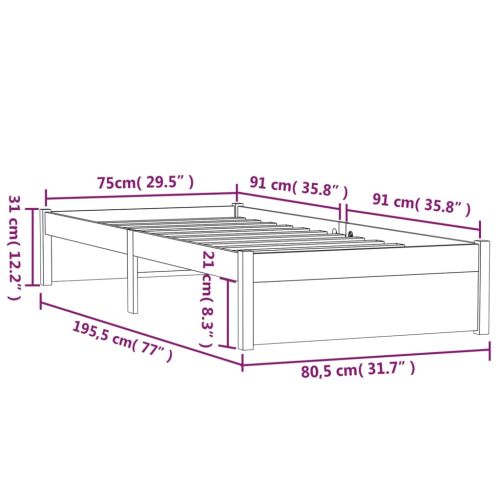 Рамка за легло черна масивно дърво 75x190 см Small Single