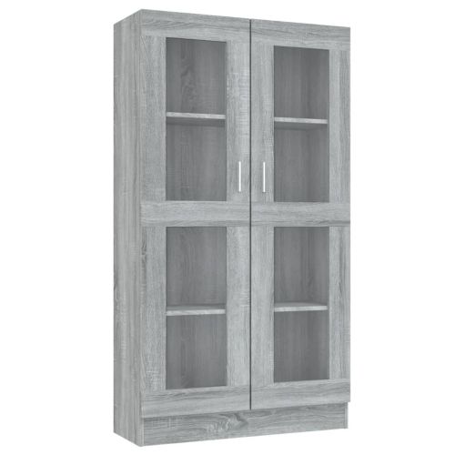 Шкаф витрина, сив сонома, 82,5x30,5x150 см, инженерно дърво