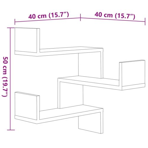 Стенен ъглов рафт 2 бр опушен дъб 40x40x50 см инженерно дърво