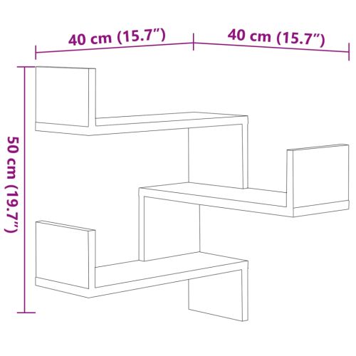 Стенен ъглов рафт 2 бр сив сонома 40x40x50 см инженерно дърво