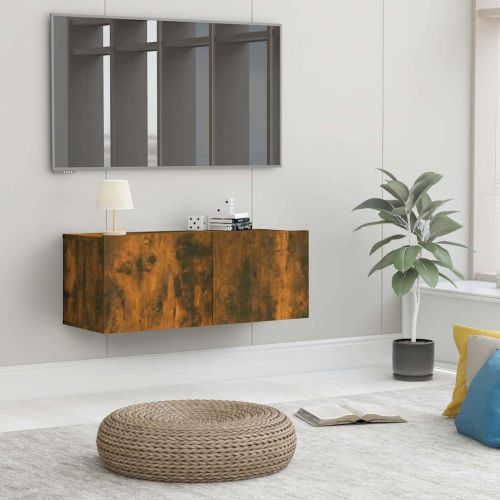ТВ шкаф, опушен дъб, 80x30x30 см, инженерно дърво