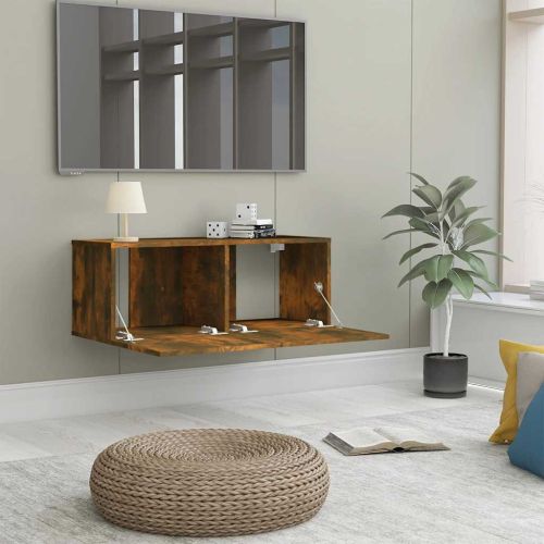 ТВ шкаф, опушен дъб, 80x30x30 см, инженерно дърво