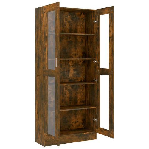 Шкаф витрина, опушен дъб, 82,5x30,5x185 см, инженерно дърво