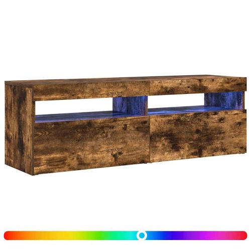 ТВ шкаф с LED осветление, опушен дъб, 120x35x40 см