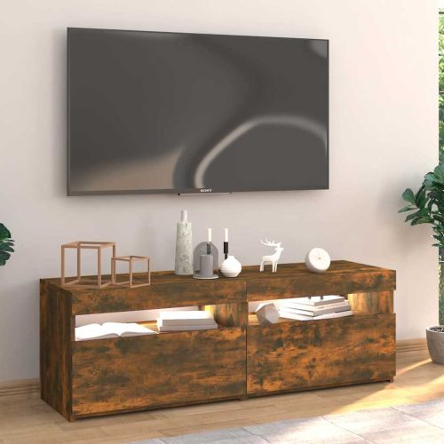 ТВ шкаф с LED осветление, опушен дъб, 120x35x40 см