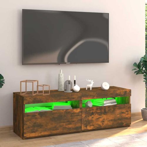 ТВ шкаф с LED осветление, опушен дъб, 120x35x40 см