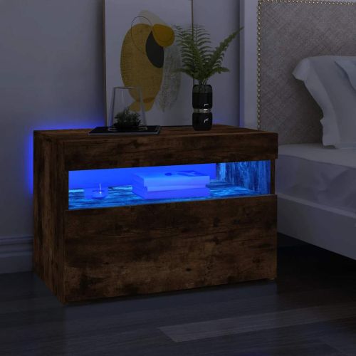 ТВ шкаф с LED осветление, опушен дъб, 60x35x40 см