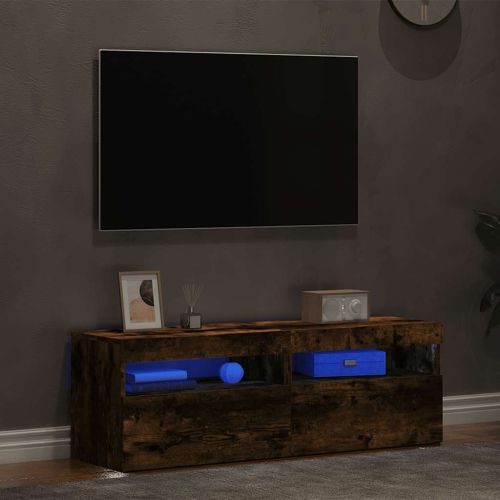 ТВ шкафове, 2 бр, с LED осветление, опушен дъб, 60x35x40 см