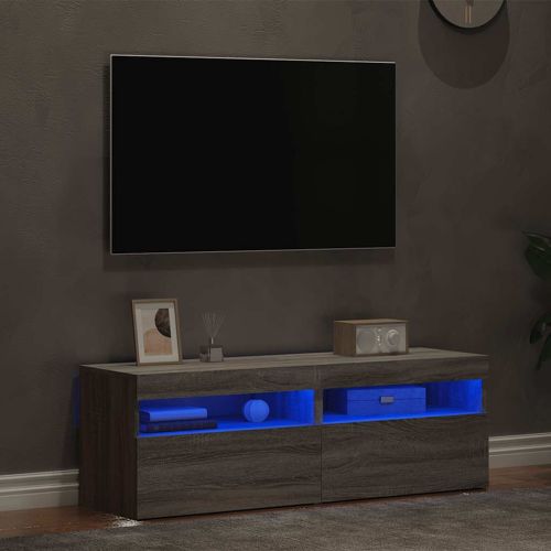 ТВ шкафове, 2 бр, с LED осветление, сив сонома, 60x35x40 см