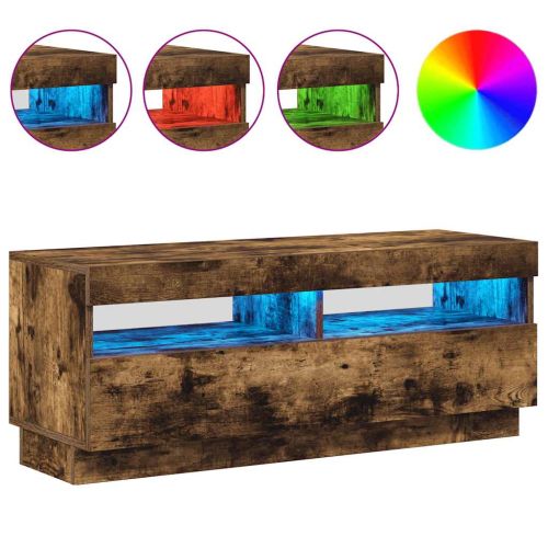 ТВ шкаф с LED осветление, опушен дъб, 100x35x40 см