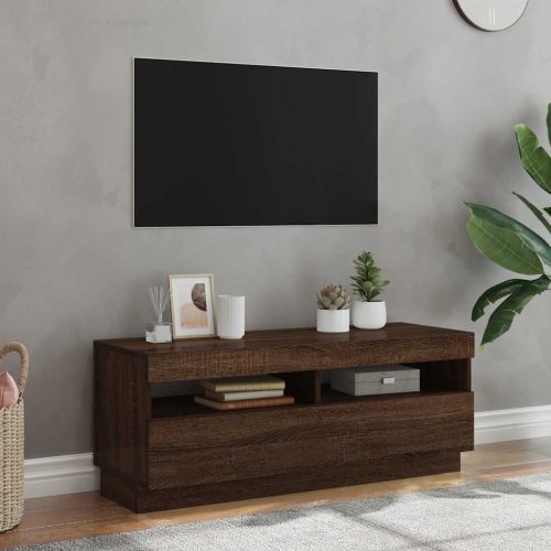 ТВ шкаф с LED осветление, кафяв дъб, 100x35x40 см
