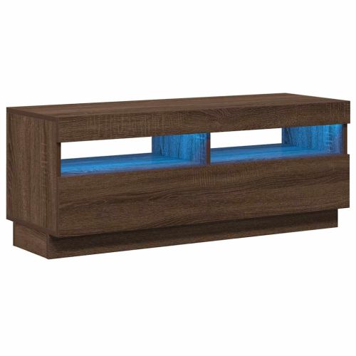 ТВ шкаф с LED осветление, кафяв дъб, 100x35x40 см