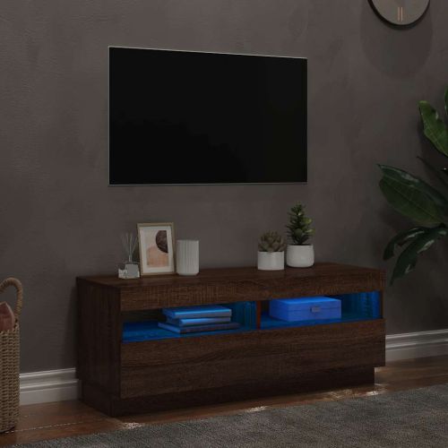 ТВ шкаф с LED осветление, кафяв дъб, 100x35x40 см