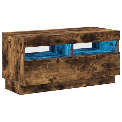 ТВ шкаф с LED осветление, опушен дъб, 80x35x40 см
