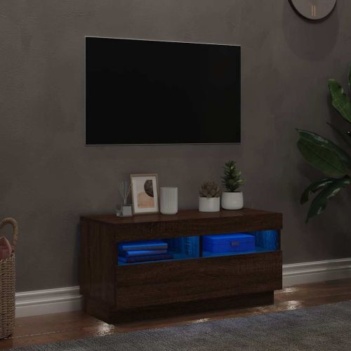 ТВ шкаф с LED осветление, кафяв дъб, 80x35x40 см