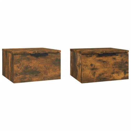 Нощни шкафчета за стенен монтаж, 2 бр, опушен дъб, 34x30x20 см