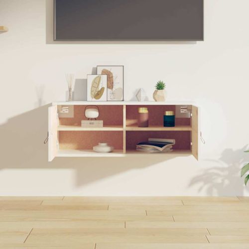 Стенен шкаф, бял, 80x30x30 см, борово дърво масив