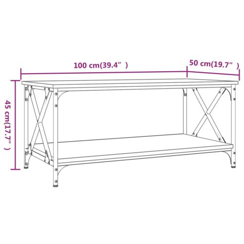 Маса за кафе опушен дъб 100x50x45 см инженерно дърво и желязо