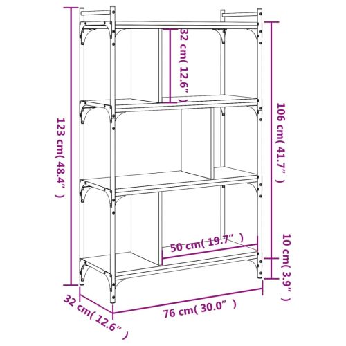 Библиотека 4 рафта черна 76x32x123 см инженерно дърво