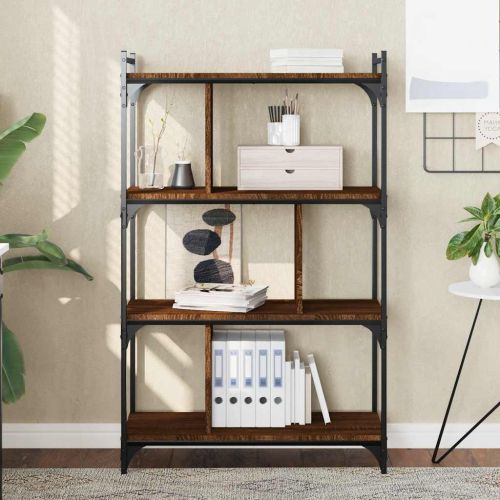Библиотека 4 рафта кафяв дъб 76x32x123 см инженерно дърво