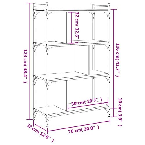 Библиотека 4 рафта кафяв дъб 76x32x123 см инженерно дърво