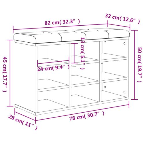 Пейка за обувки, бетонно сив, 82x32x50 см, инженерно дърво
