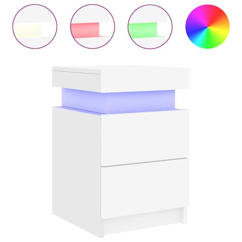Нощно шкафче с LED осветление, бяло, 35x39x55 см