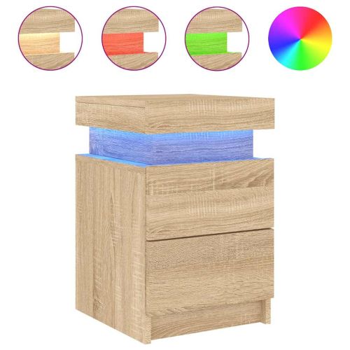 Нощни шкафчета с LED осветление, 2 бр, сонома дъб, 35x39x55 см