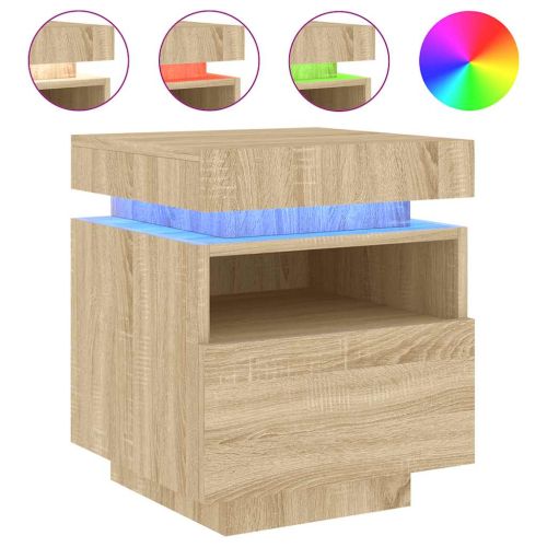 Нощно шкафче с LED осветление, дъб сонома, 40x39x48,5 см