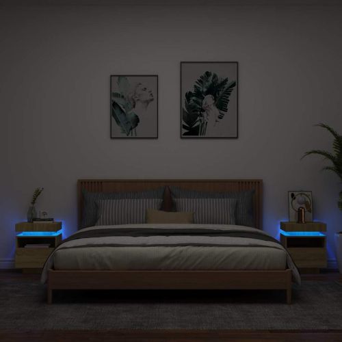 Нощни шкафчета с LED осветление, 2 бр, сонома дъб, 40x39x48,5см