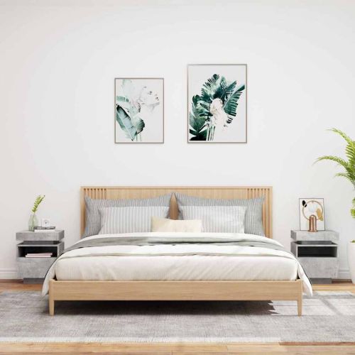 Нощни шкафчета с LED осветление, 2 бр, бетонно сив,40x39x48,5см